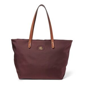 Ralph Lauren bainbridge nylon tote bag shoulder eggplant purple leather strap